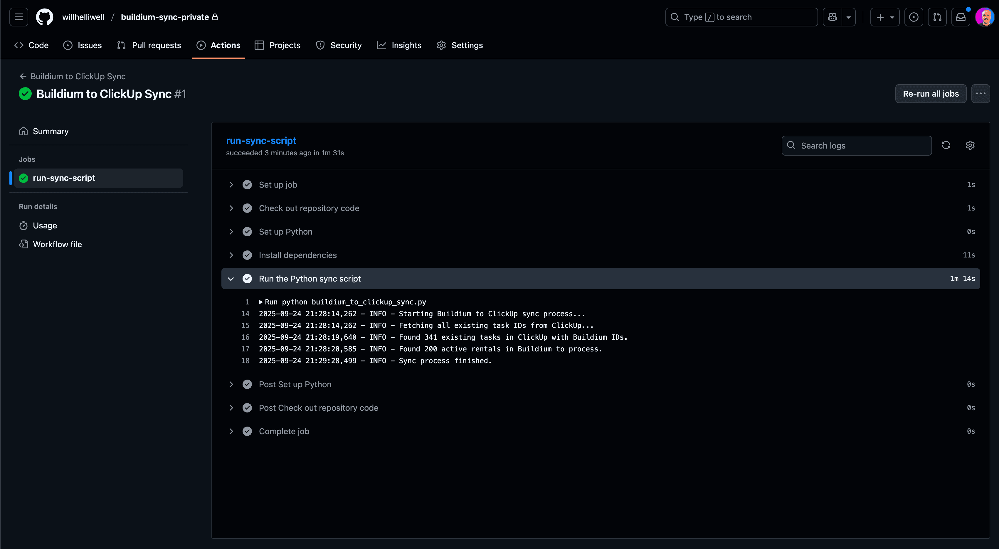 My first GitHub Action. In action